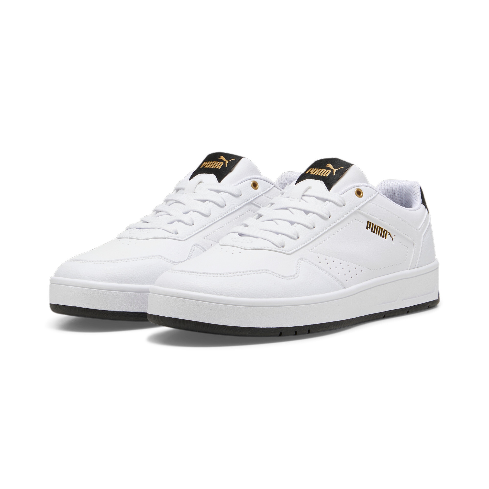 Sneaker PUMA "COURT CLASSIC", Gr. 39, schwarz-weiß (puma weiß, puma schwarz, puma gold), Synthetik, Sportlich, Schuhe