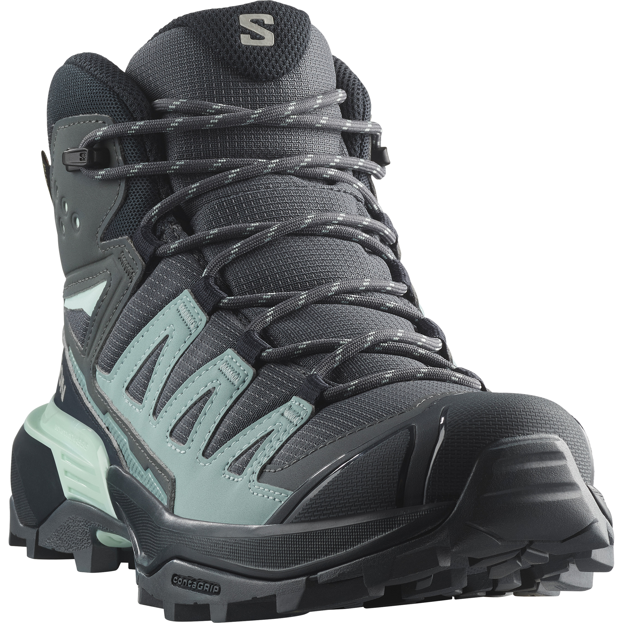 Wanderschuh SALOMON "X ULTRA 360 MID GORE-TEX W", Gr. 40,5, turbulence, carbon, tourmaline, Synthetik, Textil, Schuhe, wasserdicht