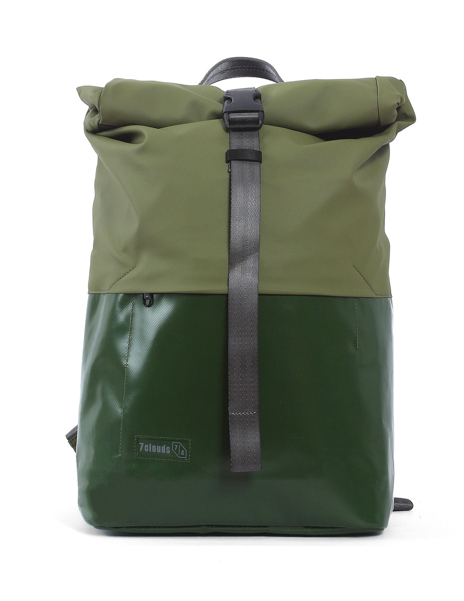 Laptoprucksack 7CLOUDS "Kira 7.1", Damen, Gr. B/H/T: 25cm x 37cm x 11cm, onesize, grün (jungle grün, mud grün), Polyethylen, Tarpaulin, Rucksäcke Laptoprucksack, mit recyceltem PET