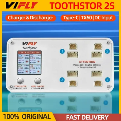 VIFLY ToothStor 4 Port 2S Balance Charger With Storage Mode LCD Display LiHV/LiPo Battery For RC FPV