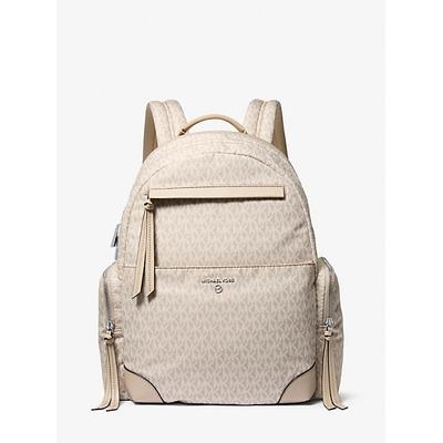 Michael Kors Prescott Large Signature Logo Print Woven Backpack Natural One Size