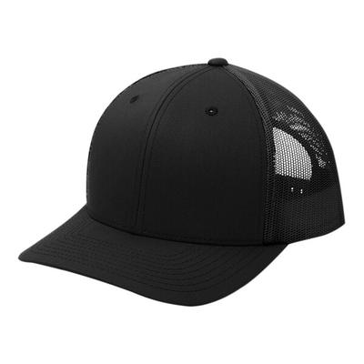 Sport-Tek STC39 Customizable Black 6-Panel Trucker Cap with Mesh Back - Structured, Mid-Profile