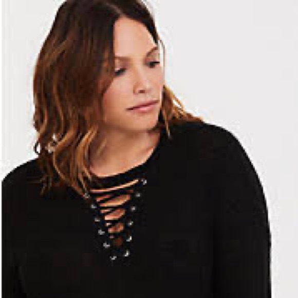 Torrid Sweaters | Torrid Black Laceup Dolman Knit Pullover | Color: Black | Size: 2