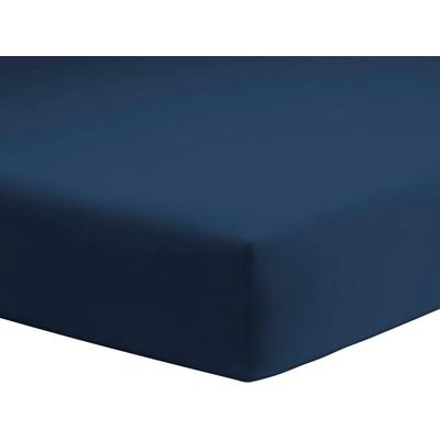 Spannbettlaken SCHLAFGUT "Mako-Jersey aus 100% Baumwolle, Bettlaken", blau (marine), B:140-160cm L:200cm, Mako-Jersey, Obermaterial: 100% Baumwolle, Laken, für Matratzen bis 20 cm Höhe, in 90x200, 140x200 oder 180x200 cm Image