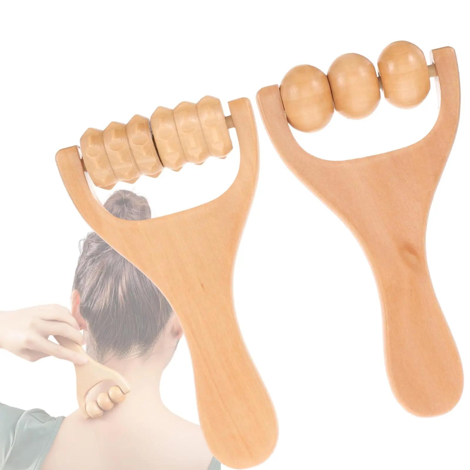 Holz-Rollenmassagegerät für die Körperbehandlung in Salons, Mini-Rollenmassagegerät aus Holz, Nacken, Schulter, Bein, universelles Handmassagegerät Image