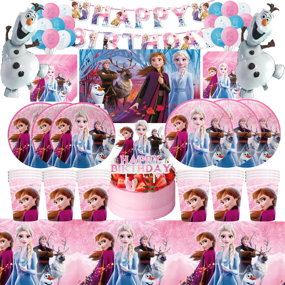 Rosa Frozen Queen Anna Elsa Prinzessin Mädchen Geburtstag Party Dekoration Ballon Tischdecke Teller Tassen Baby Shower Party Supplies Image