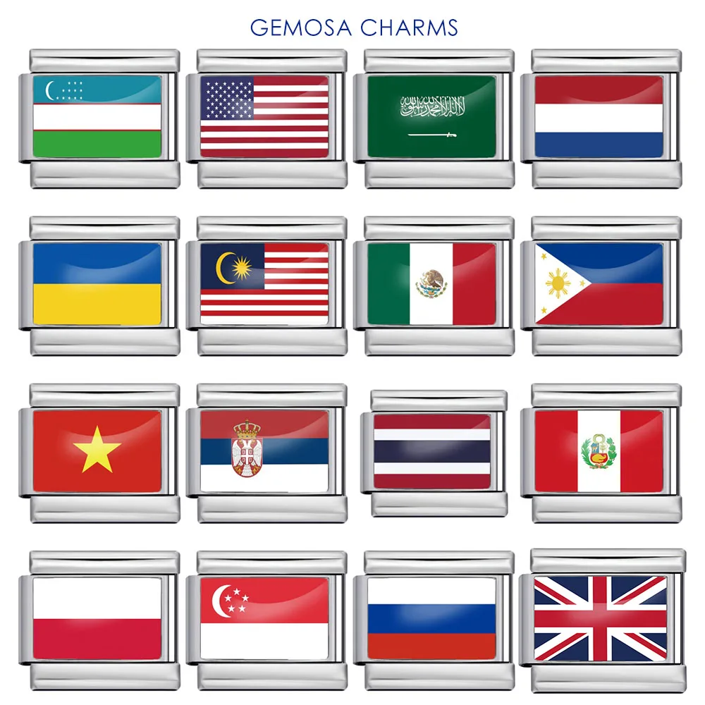 GEMOSA Neue Mode Welt Nationalen Flagge Italienischen Charme Link Fit 9mm Armband Edelstahl Armreif, Der DIY Perlen Schmuck Image