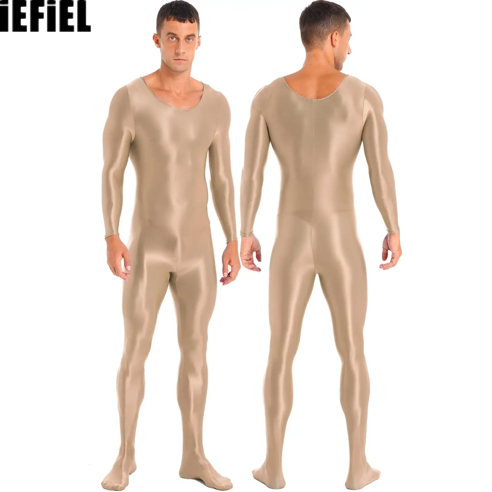 Herren Body stocking Unterwäsche glatte Langarm einfarbig Rundhals Bodysuit Strumpfhosen Nachtwäsche Yoga Sport Fitness Strumpfhosen Image