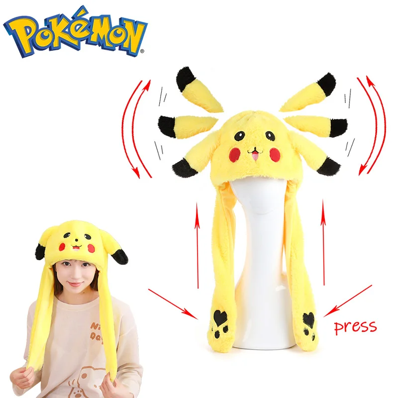 Plüsch-Kaninchen-Hüte, leuchtende Pikachu-Ohren, Hut, niedlicher Pikachu, bewegliche Ohren, Mütze für Erwachsene und Kinder, lustig, Festival, Party, Verkleidung, Weihnachtsgeschenke Image