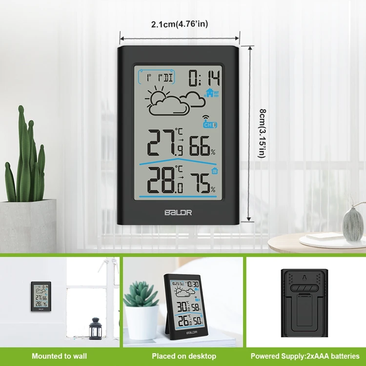 Therye.com-Station météo numérique sans fil, hygromètre intérieur et extérieur, capteur de prévision météo, réveil, rétroéclairage de la date