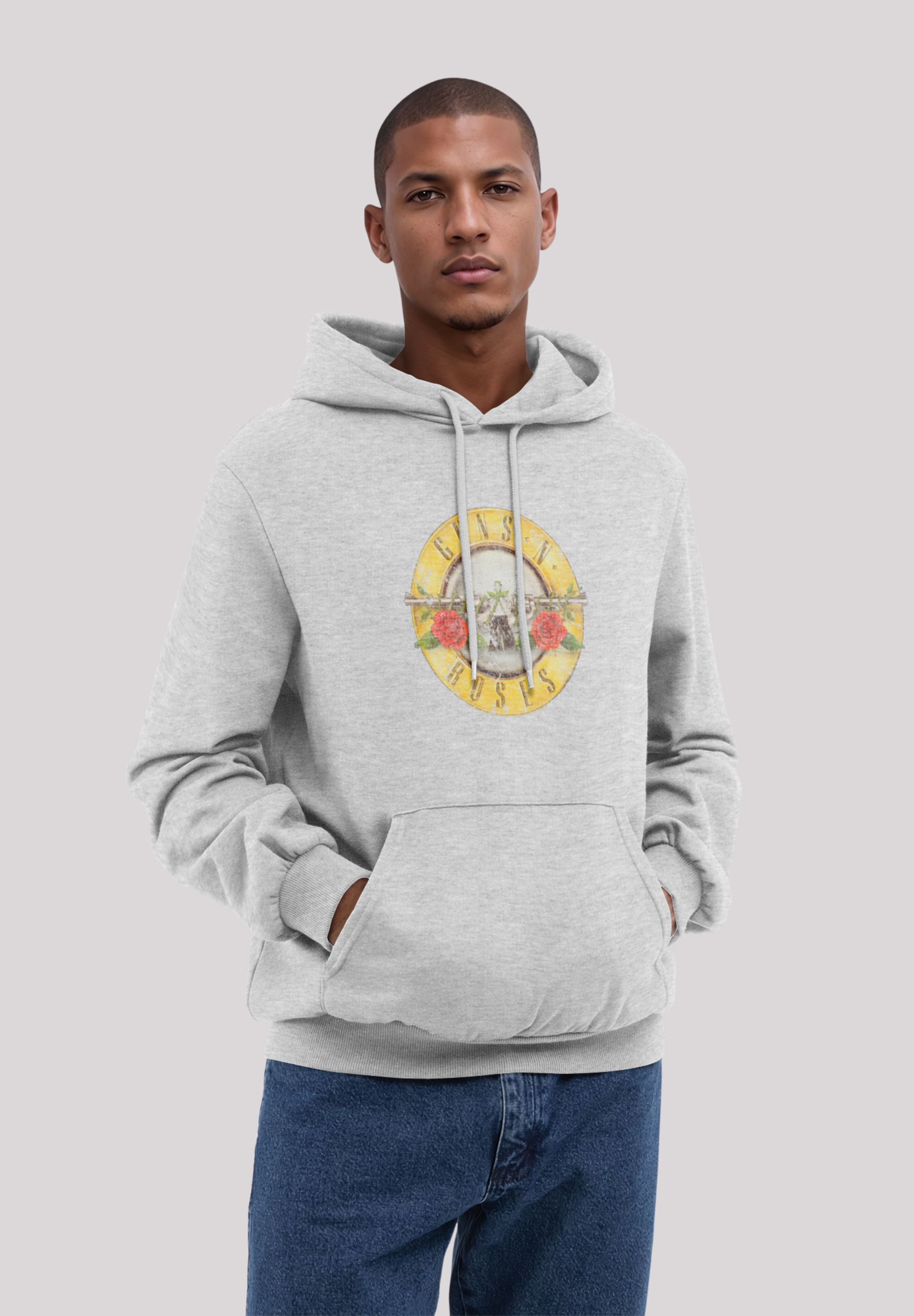 Kapuzenpullover F4NT4STIC "Guns 'n' Roses Vintage Bullet Logo", Herren, Gr. 3XL, grau (grau melange), Obermaterial: 80% Baumwolle, 20% Polyester, relaxed fit, Pullover Kapuzenpullover, Premium Qualität Streetwear