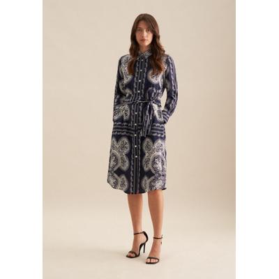 Sommerkleid SEIDENSTICKER "Schwarze Rose", Damen, Gr. 4XL (48), Normalgrößen, blau (dunkelblau), 100% Viskose, bedruckt, regular fit, Langarm, Kleider, Langarm Kragen Tuchprint Image