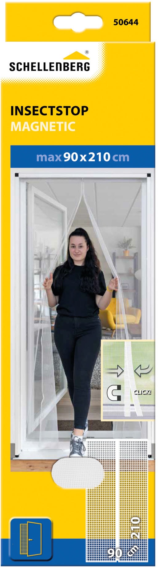 Insektenschutz-Vorhang SCHELLENBERG ""Insect Stop Magnetic", Magnetvorhang für Balkontür und Terrassentür", weiß (rahmen: weiß gewebe: weiß), B:90cm H:210cm, Insektenschutzgitter, Fliegengitter ohne bohren, 90 x 210 cm oder 120 x 240 cm, weiß