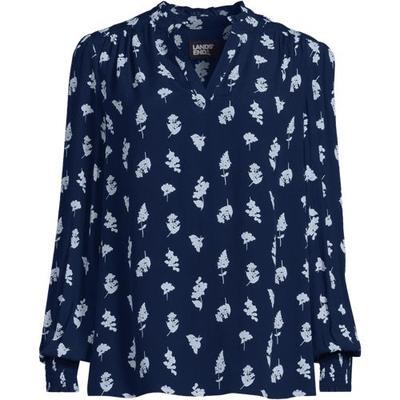 Crepe Split Neck Top, Women, size: 28-30, plus, Blue, Viscose, by Lands' End