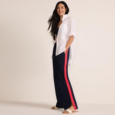 Straight Leg Side Stripe Jersey Trousers, Women, size: 16-18, regular, Blue, Cotton, by Lands' End