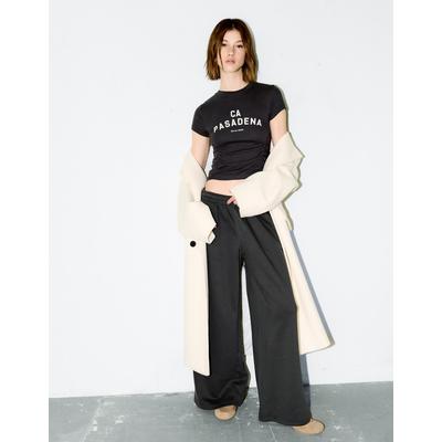 Bershka Super Wide-Leg Plush Trousers Women L Grey