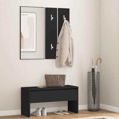 TEMU Hall Furniture Set Black Wood Material Shoe Storage Hallway, Shoe Cabinet, Shoe Stool, Slim Entryway Shoe Storage Container, Suitable For And Bedrooms Image