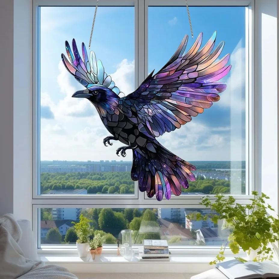 Window Painted Birds Acrylic Pendant Colorful Sun-catching Hanging Suncatcher Decorations For Home Garden and Garden Suncatchers