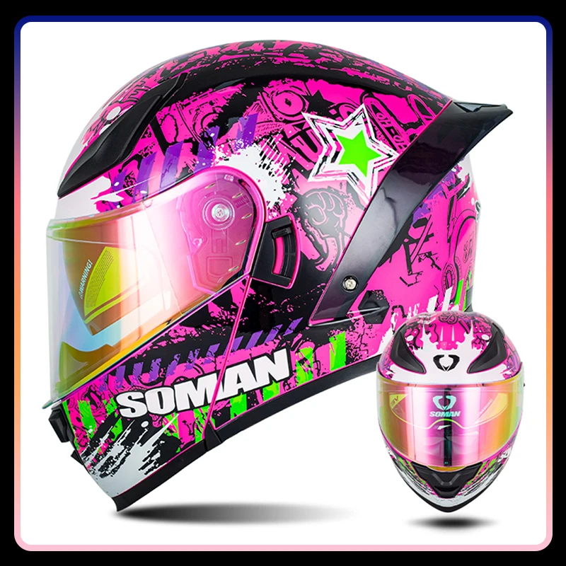 Männer Frauen Motorrad Helme Integralhelm Bunte Dual Lens Flip Up Helm DOT Genehmigt Lila Modular Helm Casco Para Moto Image