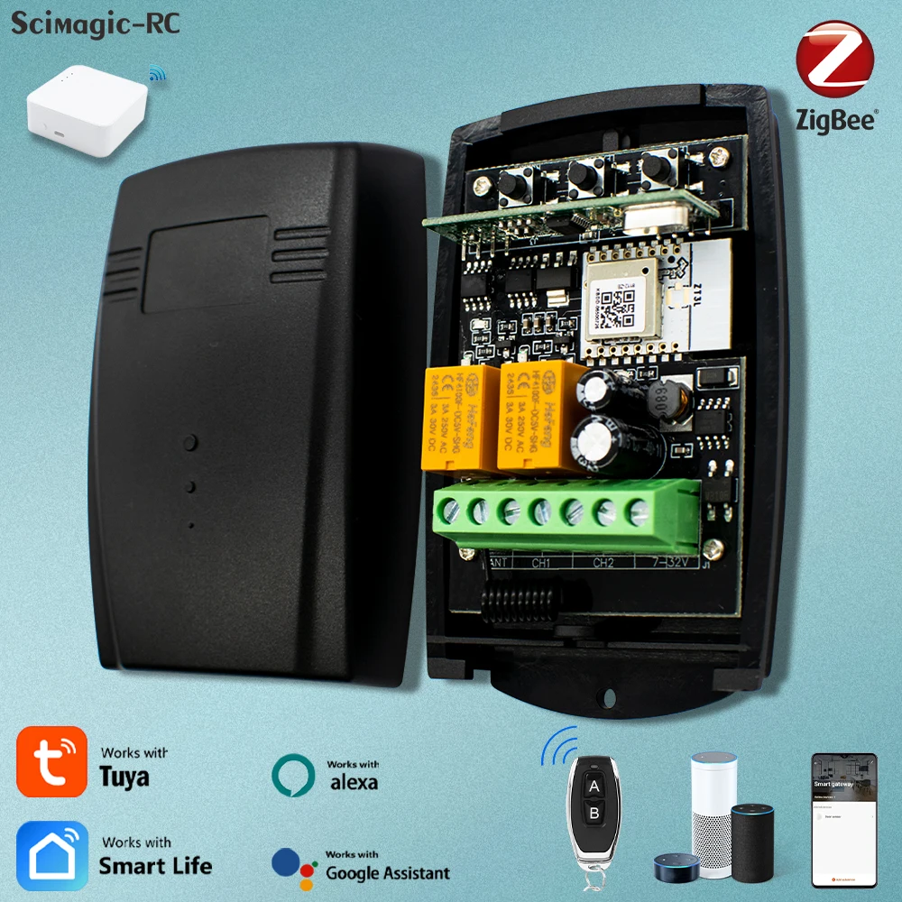 Zigbee Tuya Universal 2 kanal Tor Garage Tür Fernbedienung Empfänger 433 MHZ Feste Rolling Code Empfänger Schalter Modul alexa Image