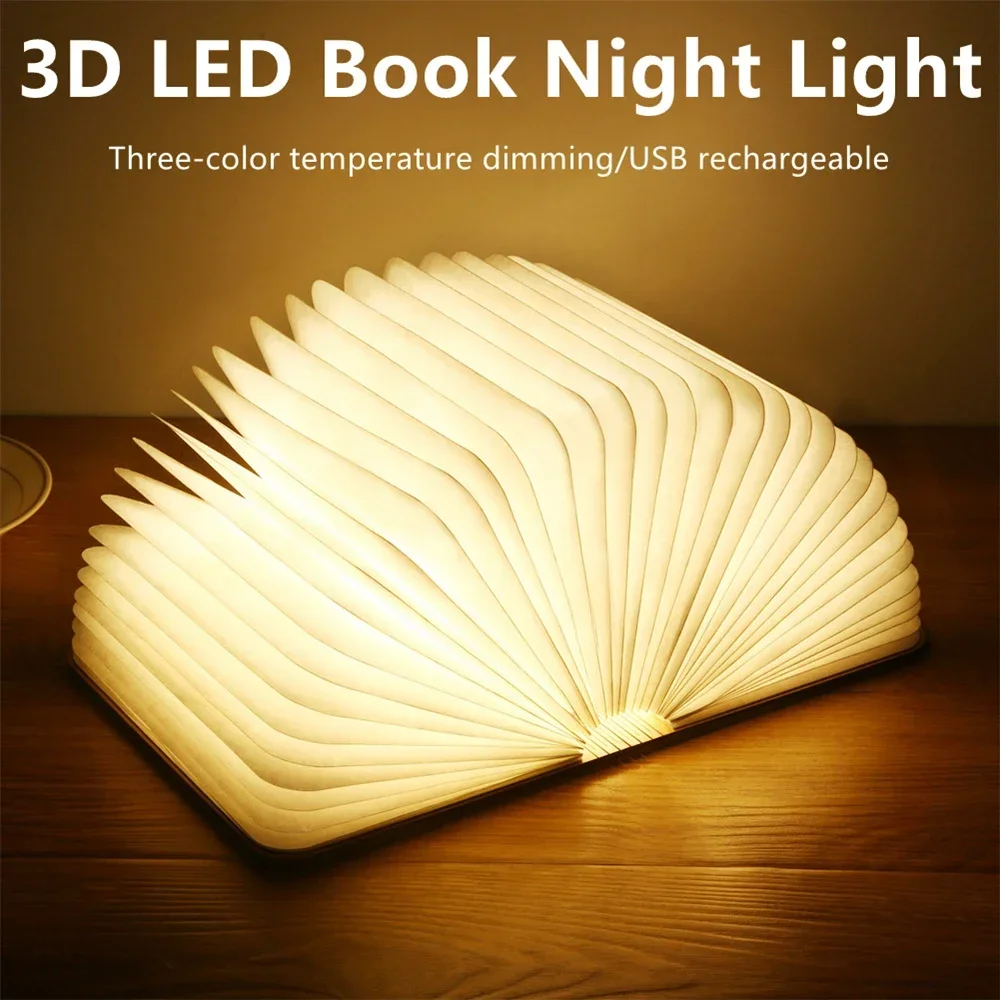 Lampada da libro a LED 3D Luce notturna ricaricabile USB Lampada da tavolo pieghevole a 3 colori Lampada magnetica a LED creativa Illuminazione da scrivania portatile