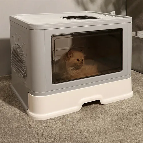 Grand Bac à Litière pour Chat à Capuche, Escalade de Type MELMELType, Toilettes pour Animaux de Compagnie, Entrée Supérieure, Anti-Éclaboussures, Pot Fermé avec Cuillère de Toilettage des Cheveux