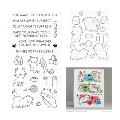 December 2022 New Kitty Playing Clear Stamps Cutting Dies Scrapbooking for Paper Making Embossing Frames Card Set