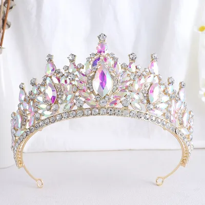Korean Luxury Water Drop AB Color Crystal Bridal Tiara Crowns Rhinestone Diadem Veil Tiaras Wedding