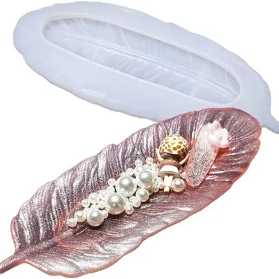 1pc Feather Shaped Silicone Coaster Mold Making Resin Tray, Epoxy Resin Trinket Dish Molds, Ring