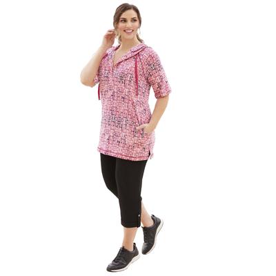 Plus Size Women's Soft French Terry Hoodie by Catherines in Pink Burst Medallion (Size 0X)