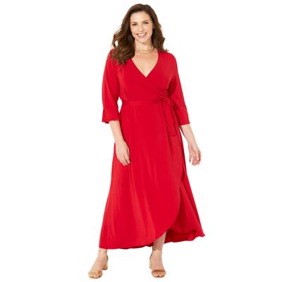 Plus Size Women's Easy Faux Wrap Dress by Catherines in Classic Red (Size 3XWP)
