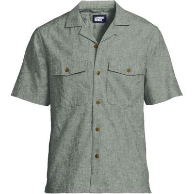Short Sleeve Linen/Cotton Shirt, Men, size: 42-44, regular, Green, Linen/Cotton-blend, by Lands' End