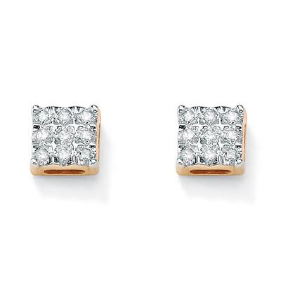 Women's 1/7 TCW Round Diamond 10k Yellow Gold Square-Shaped Stud Earrings by PalmBeach Jewelry in White (Size ONE SIZE)
