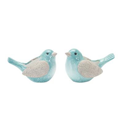 Whimsical Terra Cotta Garden Bird Planter (Set of 2) by Melrose in Blue