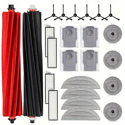 TEMU Robotic Vacuum Cleaner Replacement Accessories Compatible With S8 Maxv Ultra - 2 Main Brushes, 6 Side Brushes, 4 Filters, 4 Dust Bags, 8 Cloths - Plastic Material, No Battery Required Image