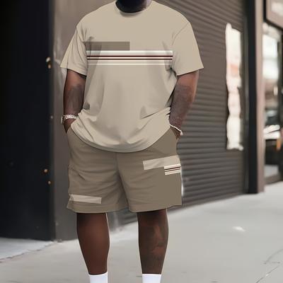 TEMU 3d Printed Clothing Set, Men's Short Sleeve T-shirt And Fashion Shorts Set, Plus Size Image