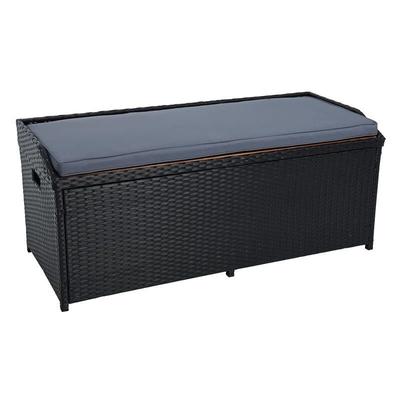 Polyrattan Gartenbank Sitzbank mit Auflagenbox Kissenbox Rattan Bank Kissentruhe Schwarz Image