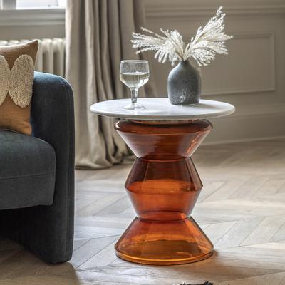 Temple Glass and Marble Pedestal Side Table