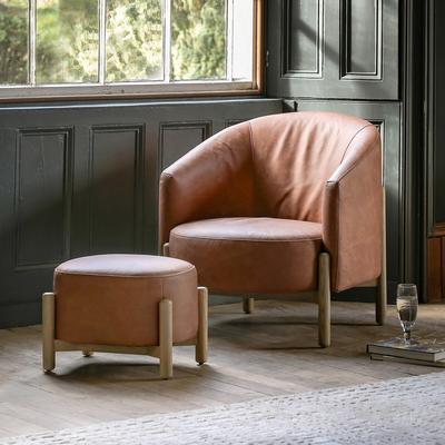 Thorpes Vintage Leather Footstool with Oak Legs