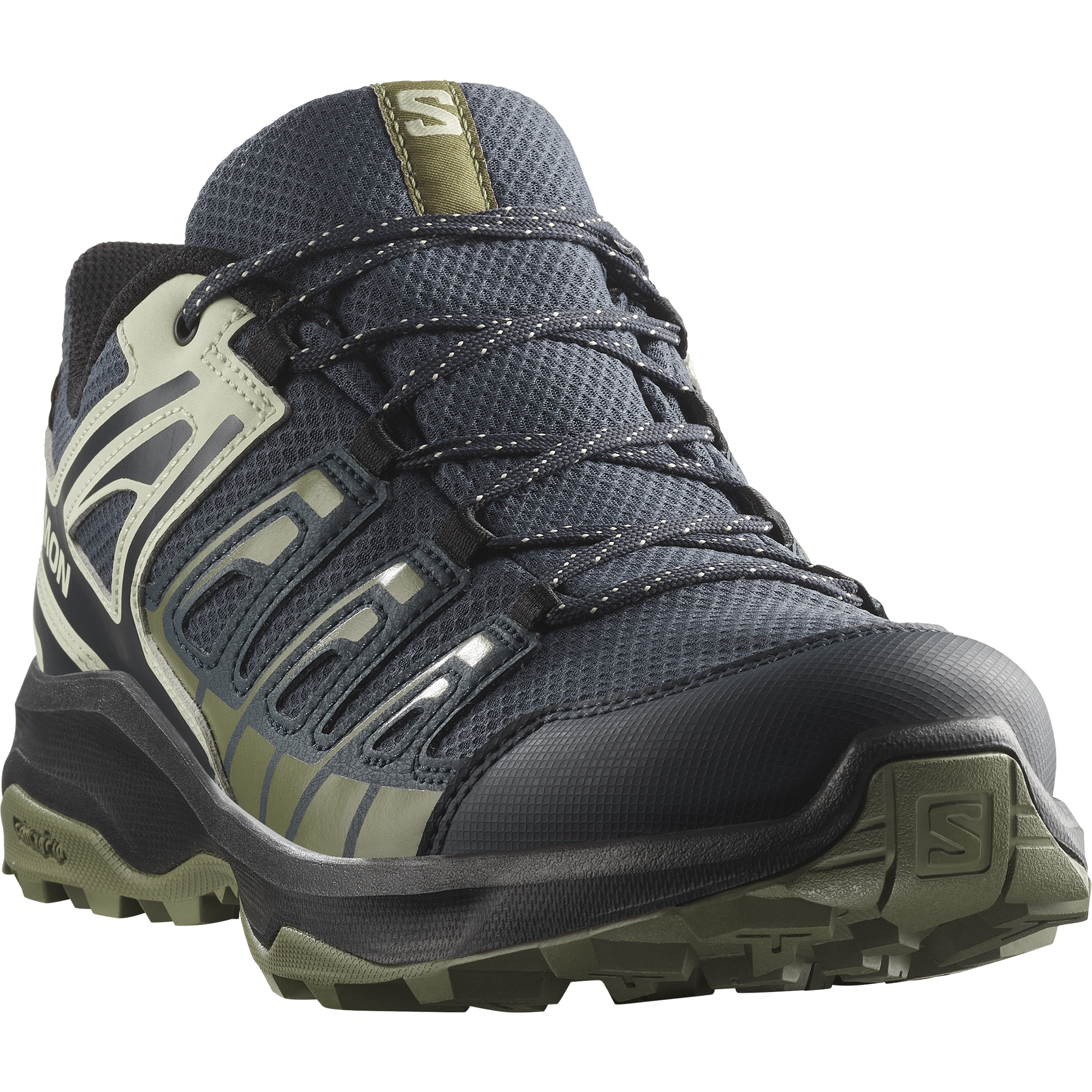 Wanderschuh SALOMON "EXTEGRA GORE-TEX", Herren, Gr. 44, grün (blau nights, alfalfa, martini olive), Synthetik, Textil, Schuhe Wanderschuh, wasserdicht