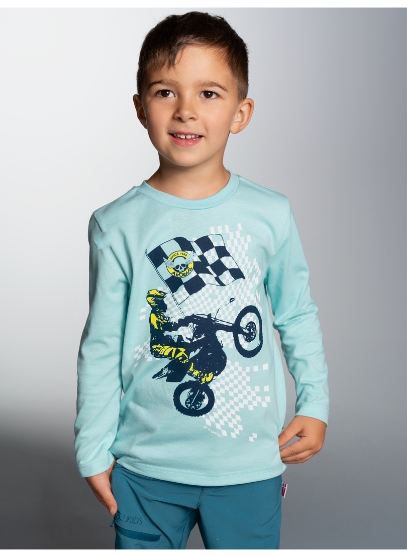 Sweatshirt TRIGEMA "TRIGEMA Langarmshirt mit sportlichem Motorrad-Print", Kinder, Gr. 128, blau (gletscher), 100% Baumwolle, Sweatshirts Image