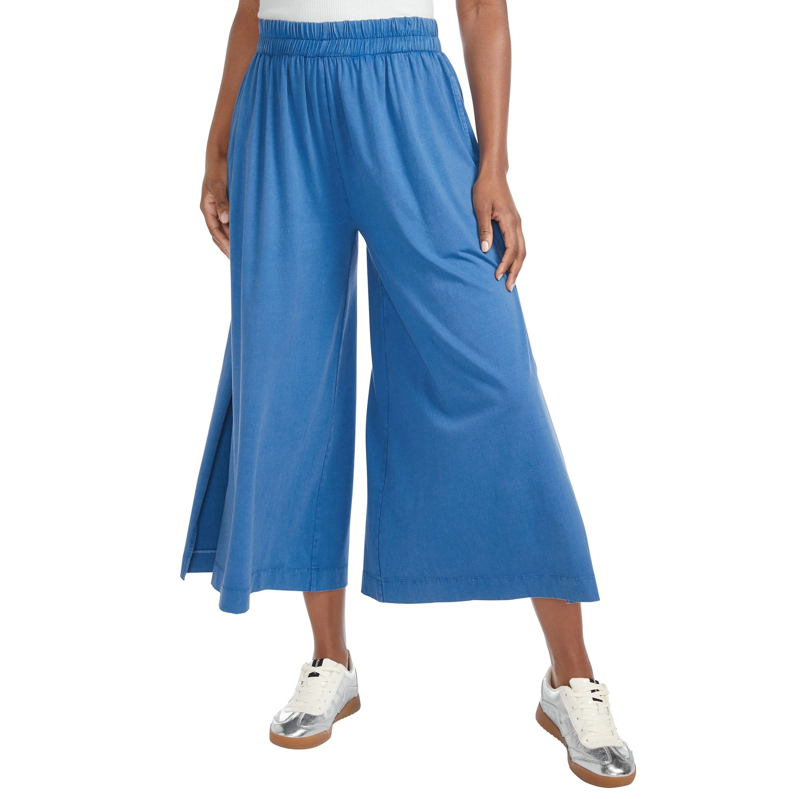 VEVO ACTIVE Cropped Wide Leg With Side Slit (Size 4X) Lapis Blue, Cotton,Elastine
