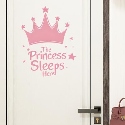 TEMU 1pc Princess Vinyl Wall Decal, Art Pink Crown & Glitter, Self-adhesive Cartoon Door Sticker For Girls' Bedroom, , Plastic Surface Compatible, Single Use Decorative Wall Art Image