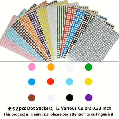 TEMU 4992pcs Dot Stickers, Color Coding Labels Round Dot 12 Colors 0.23 Inch Colorful Stickers Dot With Zipper File Pocket For Students In Office And Classroom Image