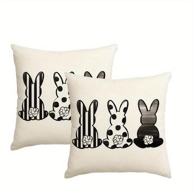 TEMU 2pcs Easter Pillow Cover, Home Decoration, Living Room Sofa Cushion Cover, Soft And Comfortable, Room Decoration, Polyester Material, No Pillow , Zipper Opening And Closing