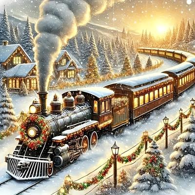 TEMU 1pc 5d Diamond Painting Kit, Moving Train Design, Round Acrylic () Diy Embroidery Stitch Art, Colorful Diamond Art Craft For Wall Decor, Transportation Theme Image