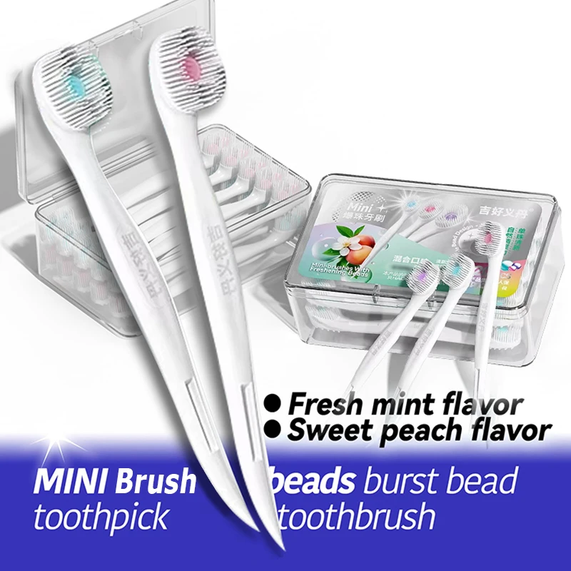 Explodierter Perlenbürstenkopf für Erwachsene, Mini-Zahnbürstenkopf, tragbare Reise-Einwegzahnbürste mit Zahnpasta, Zahnstocher Image