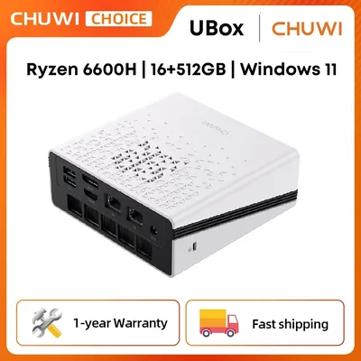 CHUWI UBox Mini PC Ryzen 6600H 6Cores AMD CPU 16GB RAM 512GB SSD Windows 11 Desktop Computer PC 4K