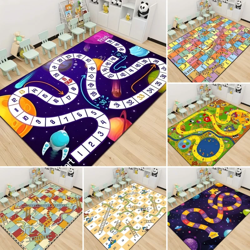 Teppich mit Schlangen und Leitern, Spielmuster, rutschfest, für Zuhause, Wohnzimmer, Sofa, Bereich, Teppich für Kinder, frühe Bildungseinrichtungen, Bodenmatte