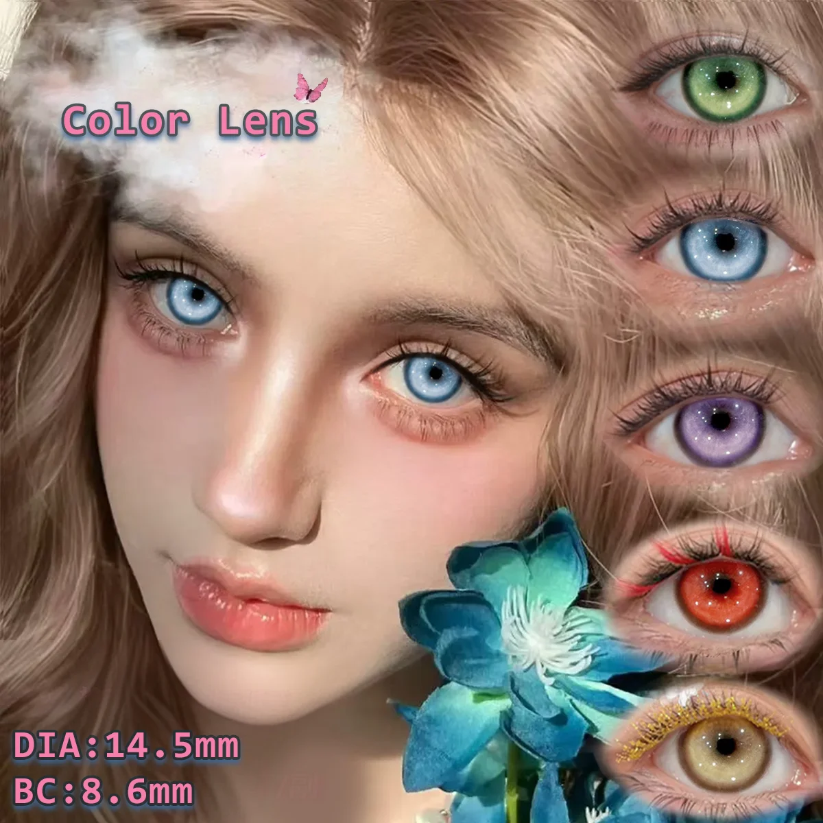 VISUASHOW 2 Stück Große Pupille Rote Kontaktlinsen Cyber Cosplay Anime-Stil Halbjährliche Verwendung, Augen-Kosmetik für Party Tägliches Make-up Image